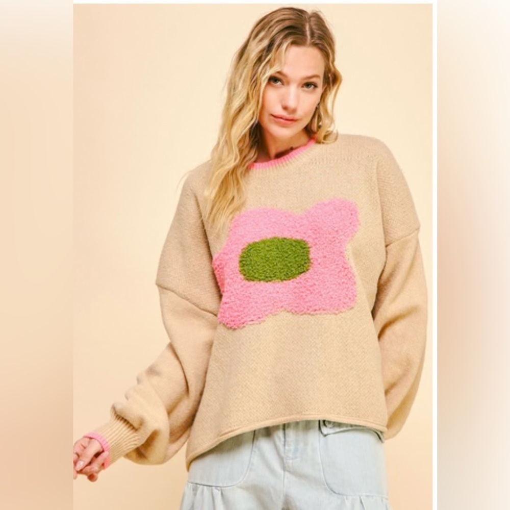 NWOT DAVI & DANI Oversized Textured Knit Daisy Sweater Womens Small
